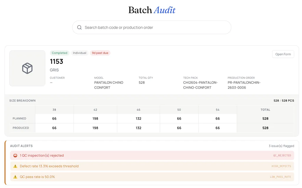 A batch audit trail: what came in, what it became, who touched it and when